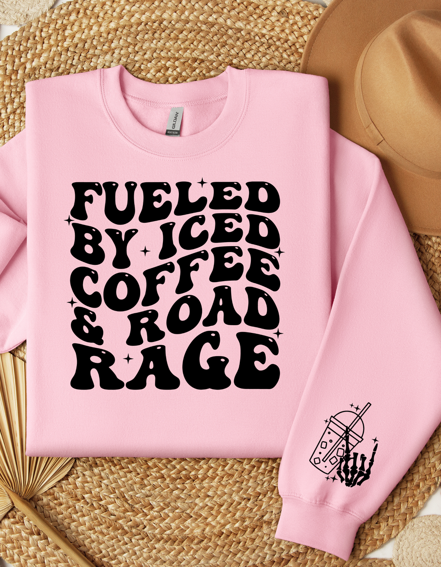 FUELED BY ICED COFFE AND ROAD RAGE POCKET AND FULL SIZE SINGLE COLOR